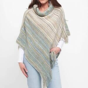 NEW HOWARD'S tiya striped funnel neck poncho in sage